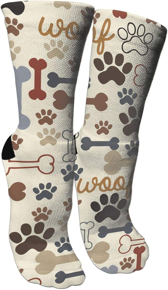 Casual Crew Socks Dog Paw Prints Bones Novelty Cotton High Ankle Socks