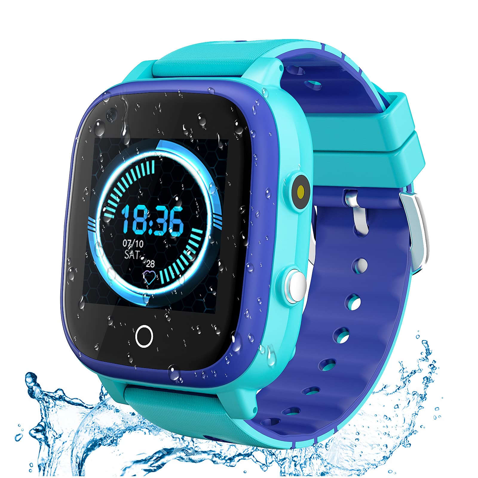 OKYUK 4G Kids Smart Watch, Multi-System HD Screen Sports kids watch, IP67 Waterproof smart watch for kids, Smart Watch with Video and Phone, GPS Tracking, SOS, Camera, Gifts for Children (Light Blue)
