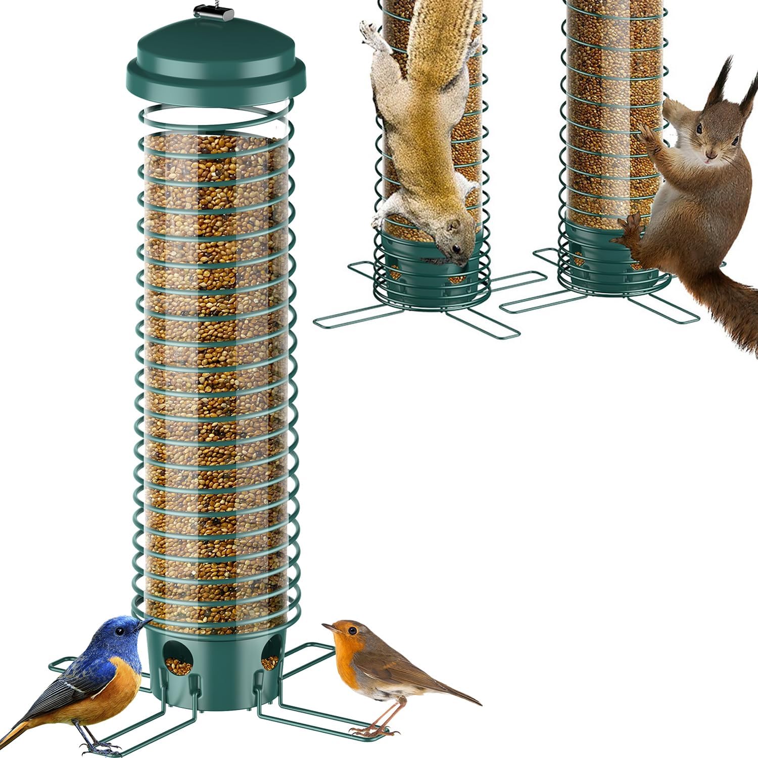Backyard Birding & Wildlife - LCSEVEN Bird Feeders for Outdoors Hanging, Squirrel Proof Bird Feeder for Outside, Metal Hanging Bird Seed Feeders for Wild Cardinal Finch Sparrow Blue Jay, 3.9LBs Large Capacity, 4 Ports, Chew-Proof