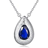 BHUBREA 925 Sterling Silver Blue Sapphire Necklace - Teardrop September Birthstone Pendant For Birthday Anniversary Valentines Day Gift For Women Wife Girlfriend Her