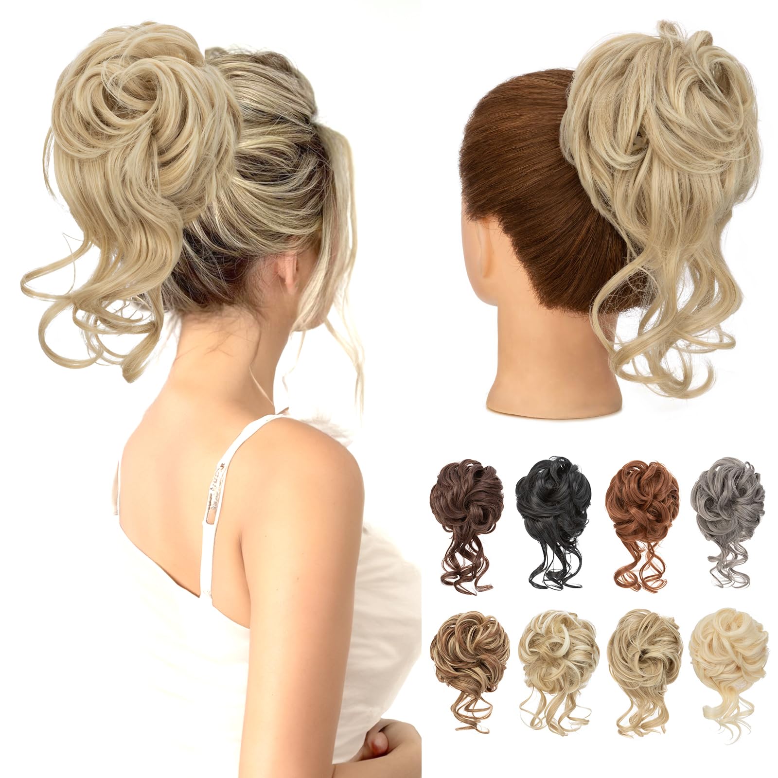 Benehair Messy Bun Hair Piece Wavy Curly Claw Clip Hair Bun Extensions Synthetic Hair Bun Donut Accessories Scrunchies Middle Blonde Hair Pieces for Women(Middle Blonde, 75g) — image 1