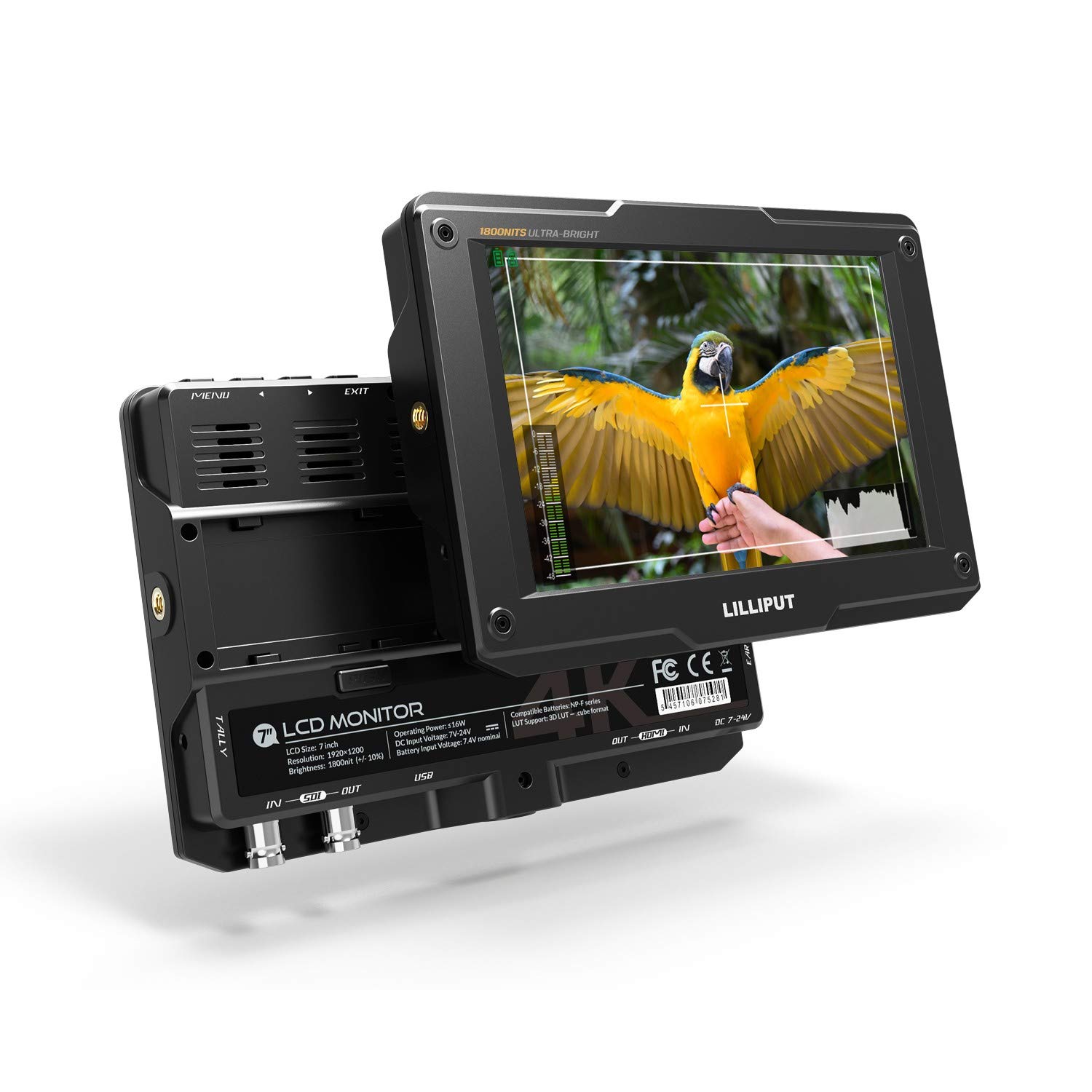 Lilliput H7s 7 Inch 3G-SDI 1800cd/㎡ On-camera Field Monitor 4K HDMI Input Output 1920x1200 IPS 3D Lut Top Broadcast Camera SDI Monitor (No battery, No power supply)
