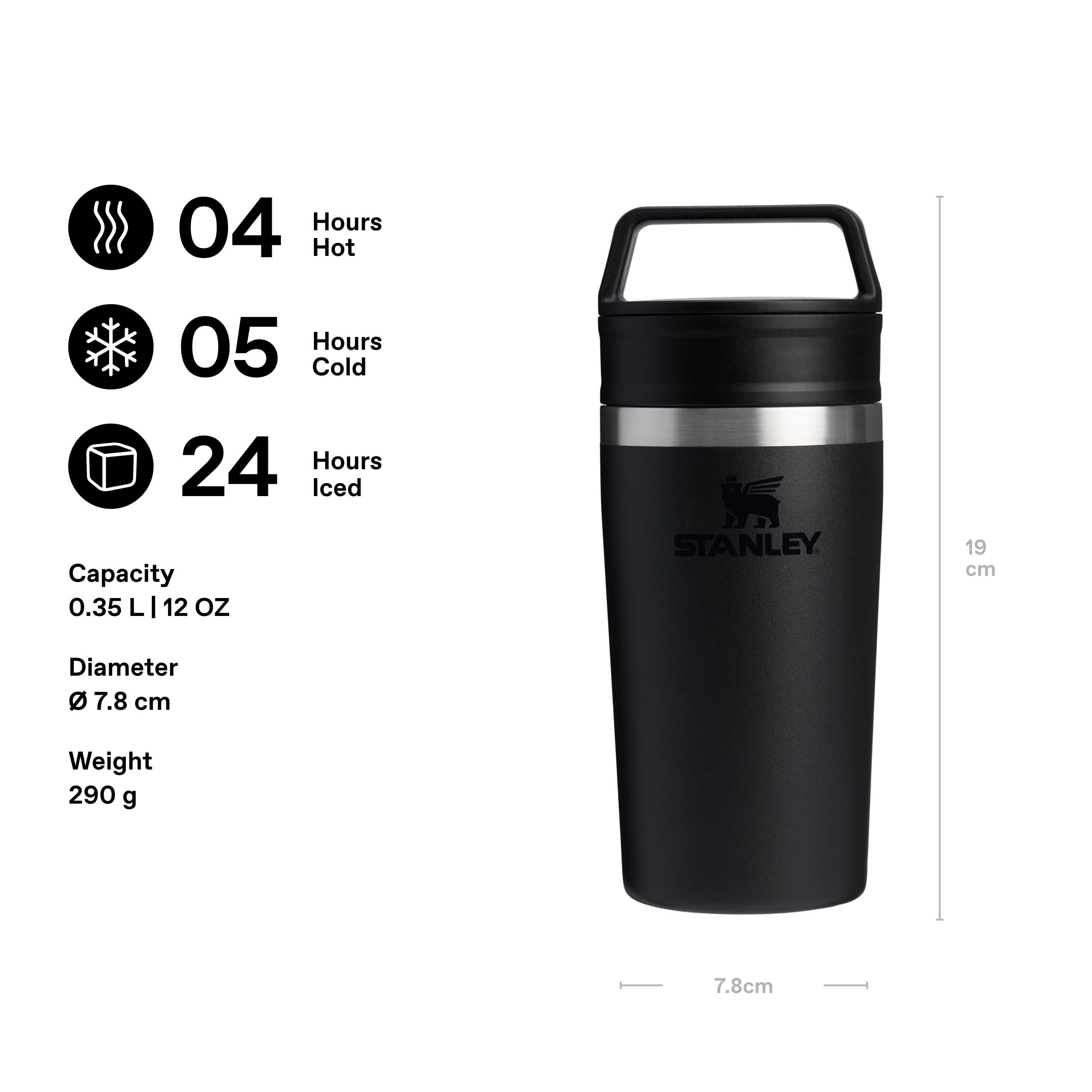 STANLEY 1913 Cafe Kaffeebecher To Go 0.35L - Hält 4 Stunden Heiß - 5 Stunden Kalt - Edelstahl Thermobecher - Spülmaschinenfest - Einfacher Tragegriff - Coffee To Go Becher - Black 2