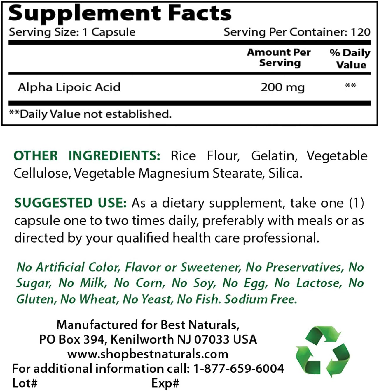 Best Naturals Alpha Lipoic Acid 200 Mg 120 Capsules, Red, 120 count (Pack of 1) - Image 3