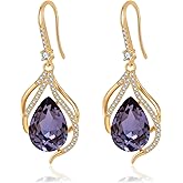 Austrian Crystal Hollow Teardrop Halo Drop Twisted Dangle Earrings for Women 14K Rose Gold Plated Hypoallergenic Jewelry