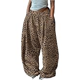 GORGLITTER Women's Leopard Cheetah Print Barrel Pants High Waisted Wide Leg Sweatpants Loose Casual Workout Trousers