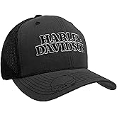 Harley-Davidson Men's Hat Embroidered Skull & H-D Text Mesh Trucker Cap Black