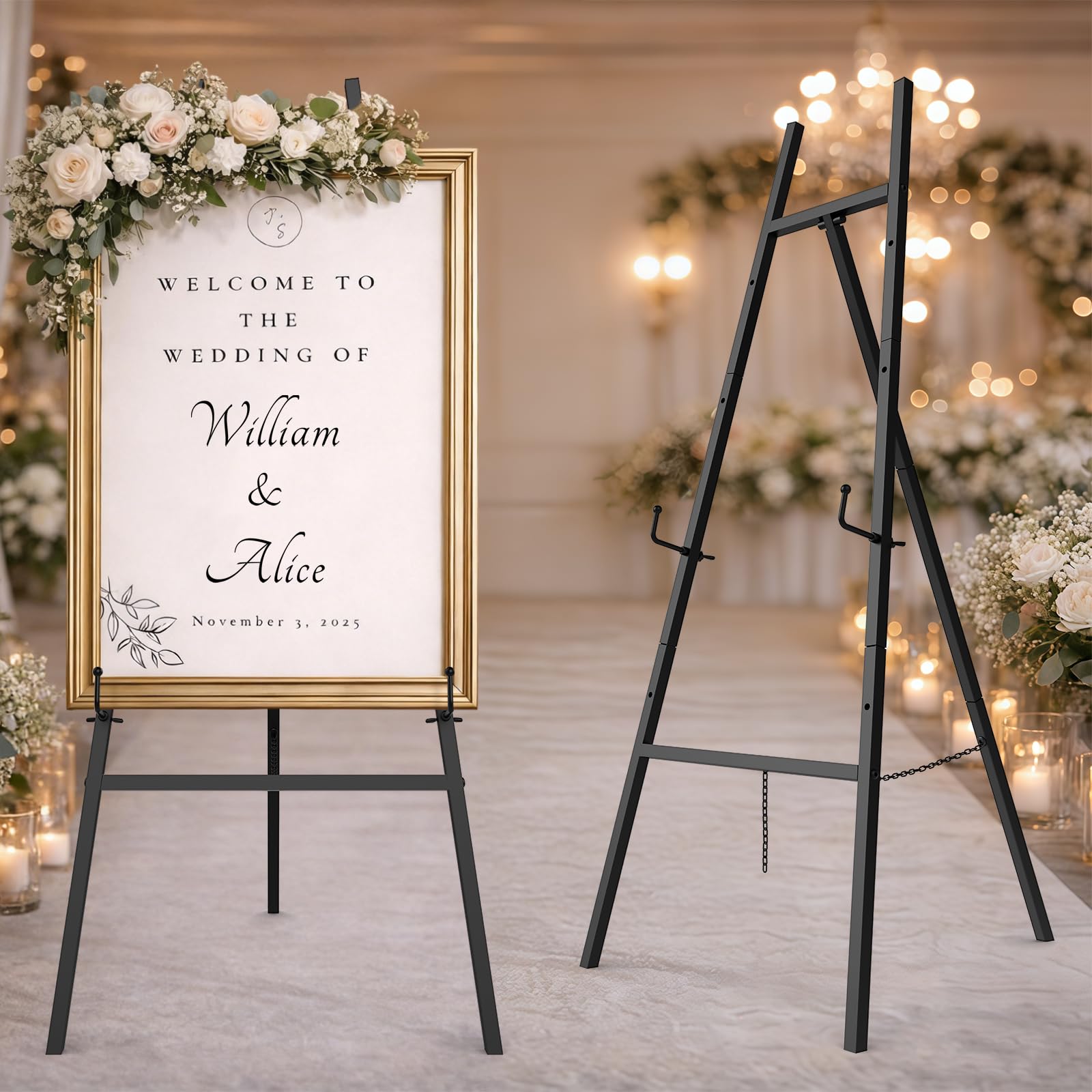Photo 1 of Black Easel Stand for Sign, 47" Heavy Duty Metal Display Easel with Adjustable Chain, 4-Tier Art Easel for Painting, Wedding Sign, Posters & Commercial Display