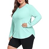 FOREYOND Women's Plus Size UPF 50+ Sun Shirts Long Sleeve UV Protection Rash Guard Quick Dry Swim Tops Fishing Shirts V-Neck