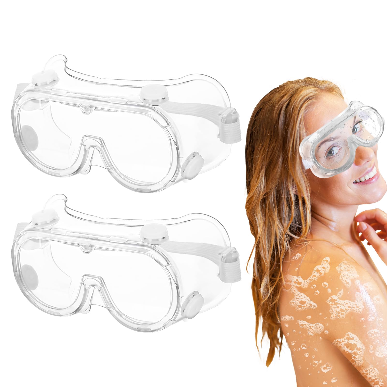 Photo 1 of 2 Pack Adjustable Shower Goggles, Eyelash and Eyebrow Protector Goggles, Eye Shield after Cataract Surgery for Eyelash Extensions, Microblading Aftercare, and Cataract Surgery Recovery (White Straps)