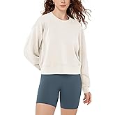 ODODOS Modal Soft Long Sleeve Cropped Sweatshirts for Women Oversized Crew Neck Pullover Crop Top