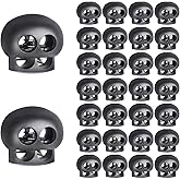 NoxWisp 30 Pcs Plastic Spring Cord Lock, Black Double Hole Spring Stopper Fastener Slider Toggles for Shock Cords/Drawstring/Elastic Cord/Shoelace Locks