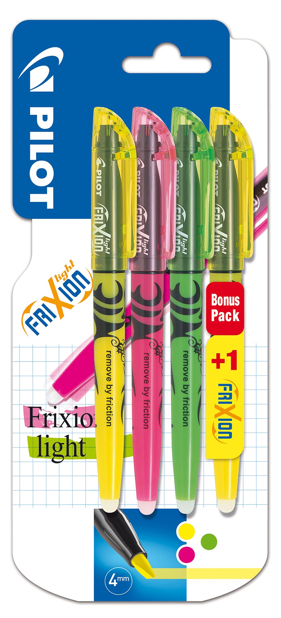 Pilot 4136B4 Frixion Highlighter Promotion 4 Pack of Yellow Green, Pink and Yellow