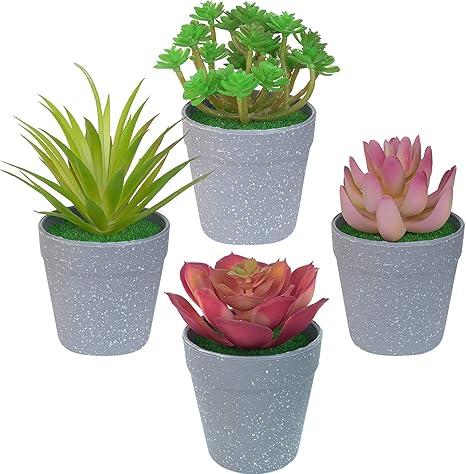 Amazon Laponee 人工多肉植物 4個セット 鉢植え フェイク多肉植物 机 オフィス リビングルーム ホームデコレーション 人工観葉植物 オンライン通販