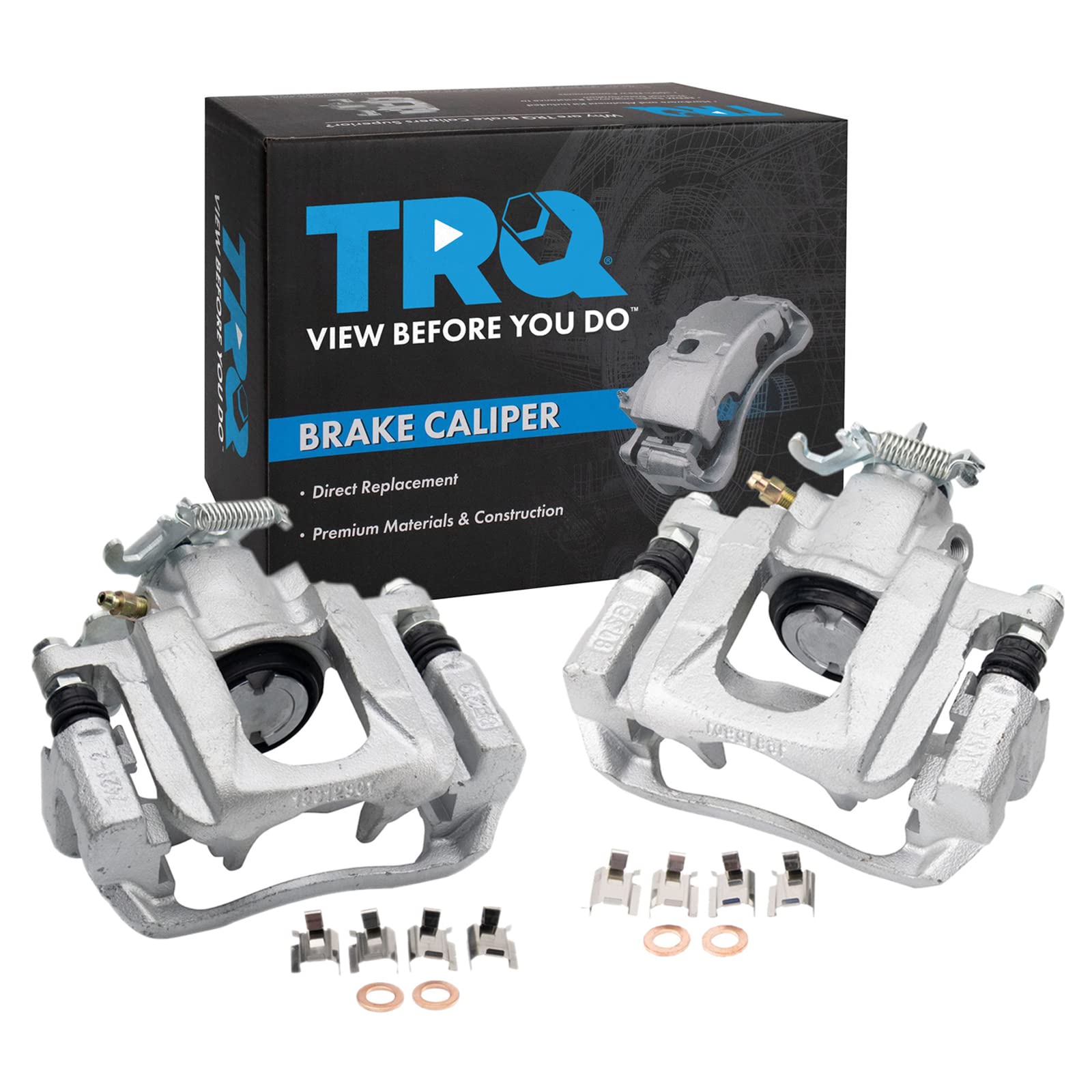 TRQ Rear Brake Caliper Set Zinc Coated Brackets Hardware Compatible with 2008-2016 Chrysler Town and Country 2008-2016 Dodge Grand Caravan 2012-2015 Ram C V 2009-2014 Volkswagen Routan Image