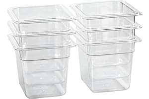 EGGKITPO 1/6 Size Food Containers 6 Pack 6 Inch Deep Pan Clear BPA free Polycarbonate Stackable Commercial Hotel Pan for Kitchen Business and Food Serving