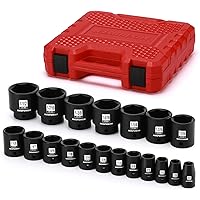 MIXPOWE 19 Piece 1/2-Inch Drive Standard Impact Socket Set, SAE, Shallow, 3/8" to 1-1/2", Cr-Mo Alloy Steel, Radius Corner De