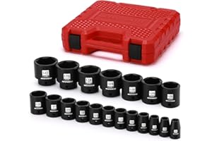 MIXPOWE 19 Piece 1/2-Inch Drive Standard Impact Socket Set, SAE, Shallow, 3/8" to 1-1/2", Cr-Mo Alloy Steel, Radius Corner De
