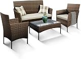 KEPLIN 4 Piece Rattan Garden Furniture Set Beige Outdoor Sofa & Chairs