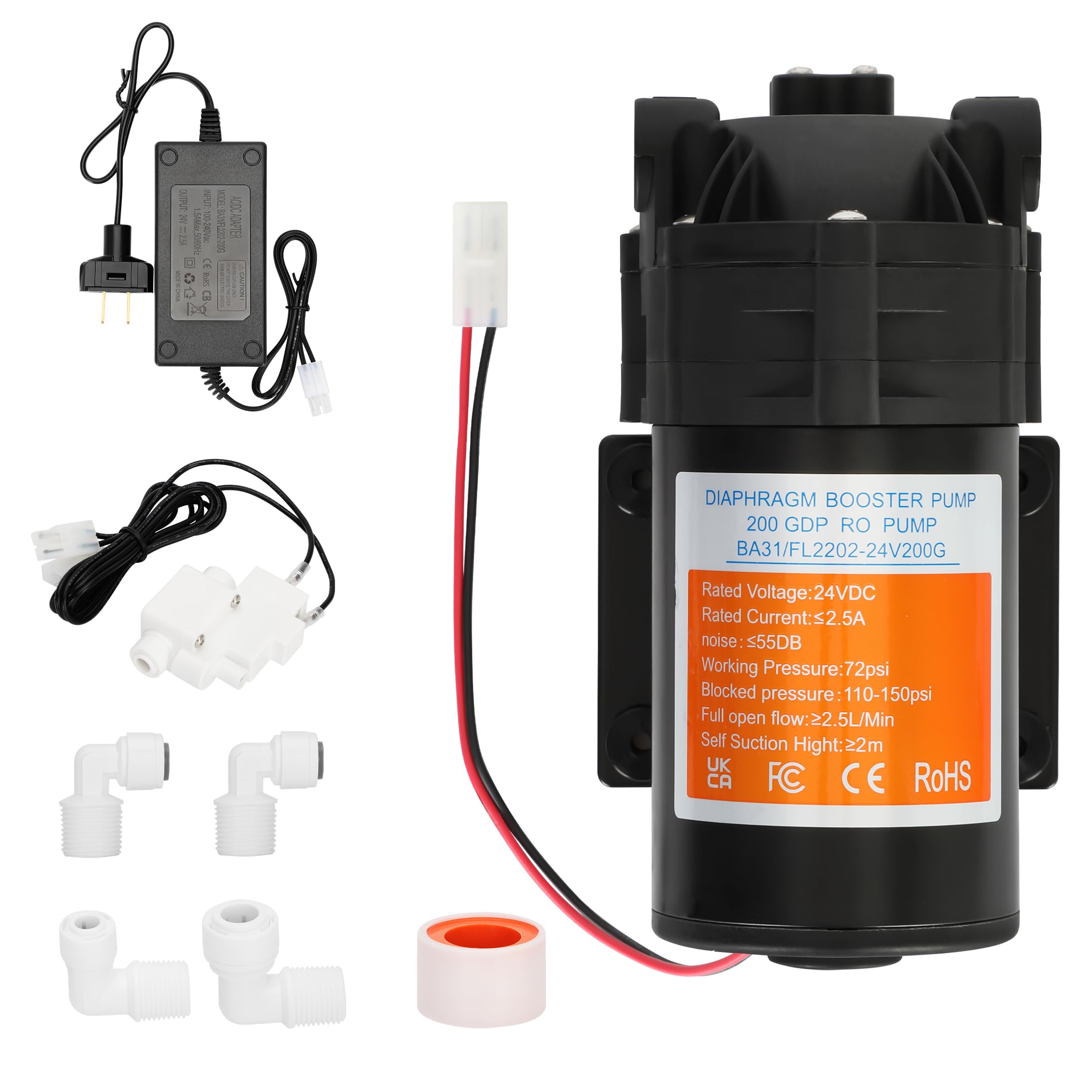 Photo 1 of 2025 Upgraded Betollo 8800 Booster Pump Kit, Suitable for Household Reverse Osmosis Water Filtration System Standards or Manifolds up to 200 GPD,Bring a High-Voltage Switch