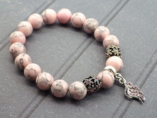 Armband rosa rekonstituierten türkis Perlen und Charms förmigen Stift mit Kristallen