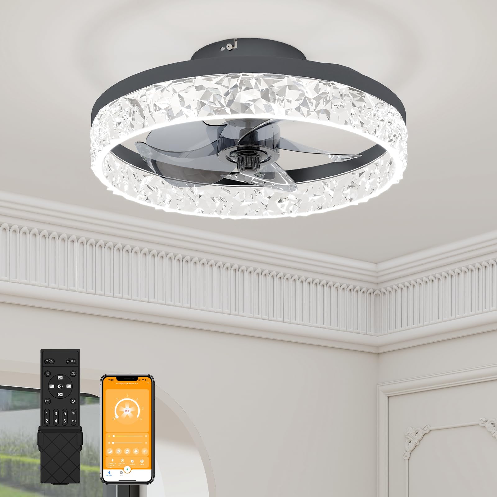 VOLISUN Fandelier Ceiling Fans with Light, 15.7in