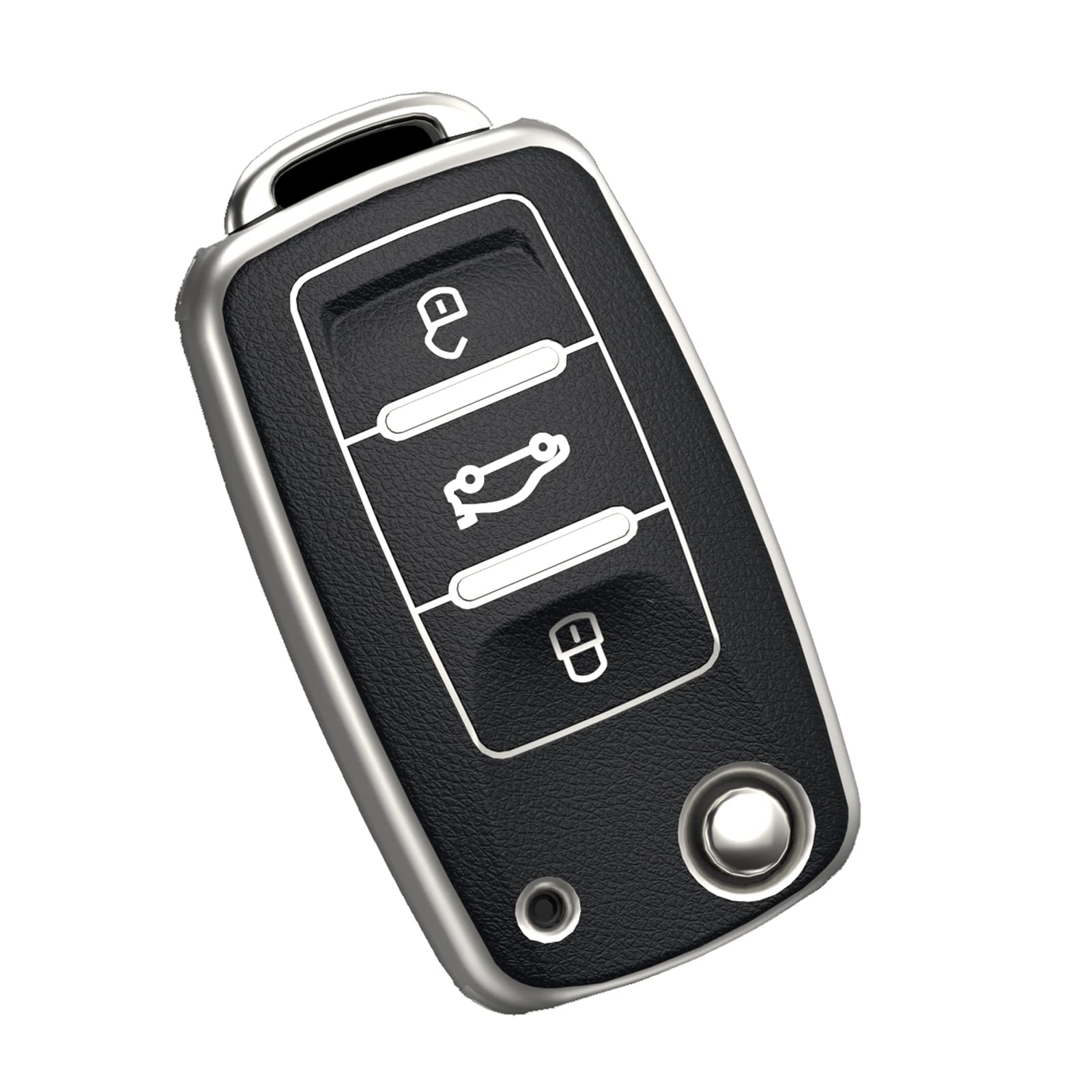OATSBASF Car Key Case VW, VW Golf Key Box, Key Cover for VW Polo Passat Skoda Seat 3 Buttons (Black-Leather Y)