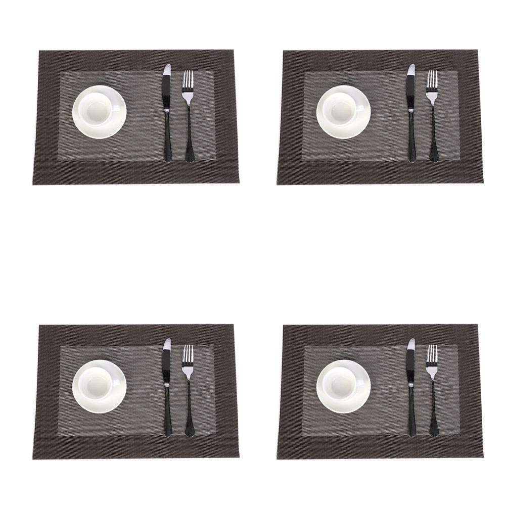 Jaritto Lot de 4 Sets de Table PVC Napperons Vinyle Tissé Lavables Resistant à la Chaleur Antidérapant pour Restaurant Salle Manger Marron Foncé