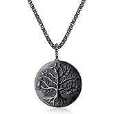 COAI Tree of Life Necklace for Men Women, Black/Golden Obsidian Pendant Necklace