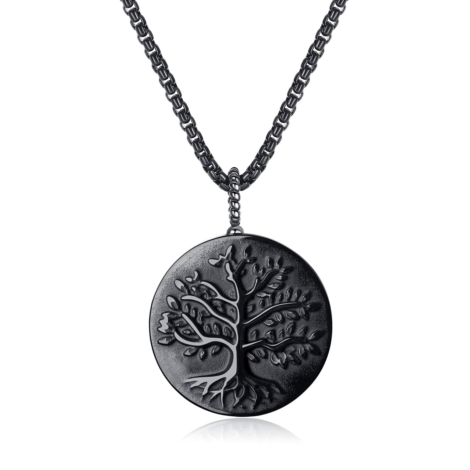 COAI Tree of Life Necklace for Men Women, Black Obsidian Necklace Nylon Cord