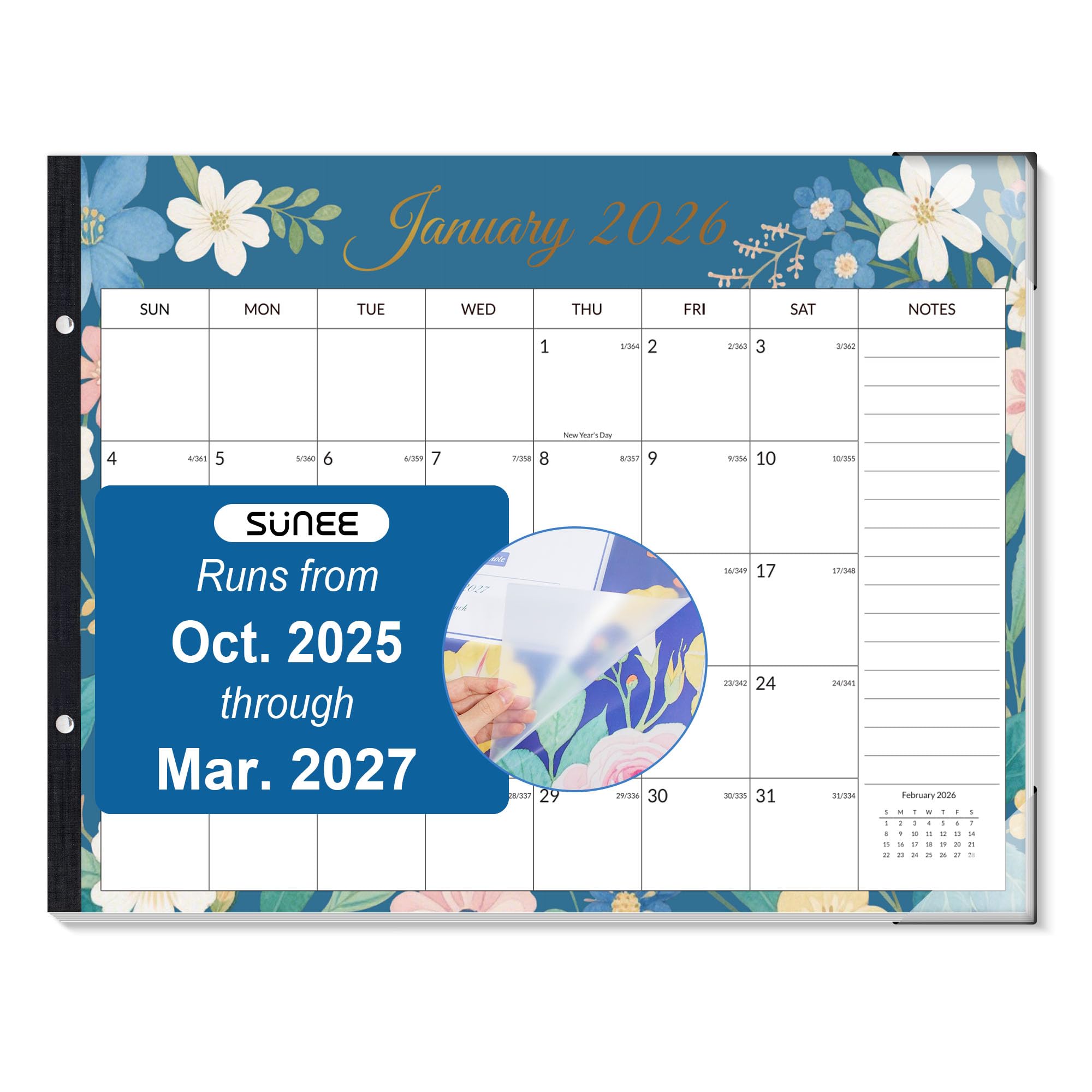 Photo 1 of SUNEE Desk Calendar 2026 Large 22x17 from October 2025 to March 2027, Extra Large Desktop Monthly Calendar Pad 18 Months For Teacher or Family, Desk Top, Floral