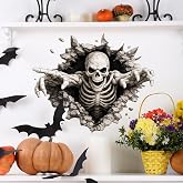 1 Sheet Halloween Wall Stickers Horror Wall Breaking Skeleton Wall Stickers Spooky Living Room Study Decoration Beautification Wall Decoration Supplies for Haunted House Party