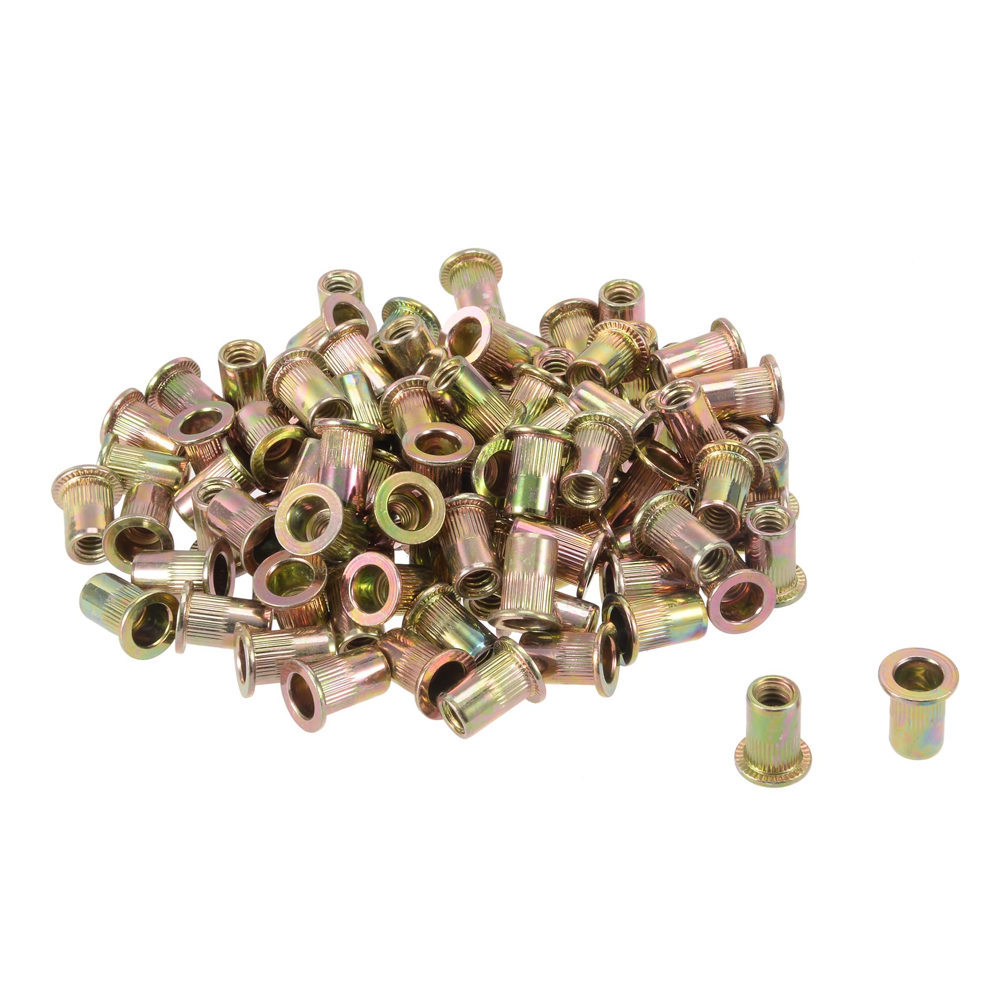 sourcing map 100 Pcs Zinc Plated Carbon Steel Rivet Nut Flat Head Insert 1/4-20UNC