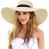 Senker Fashion Sun Hats for Women Oversize Wide Brim Straw Beach Hat Floppy Foldable Roll-Up Summer Vacation UPF 50+