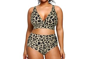 Yonique Womens Plus Size Bikini High Waisted Swimsuits Two Piece Bathing Suits Tummy Control Swimwear