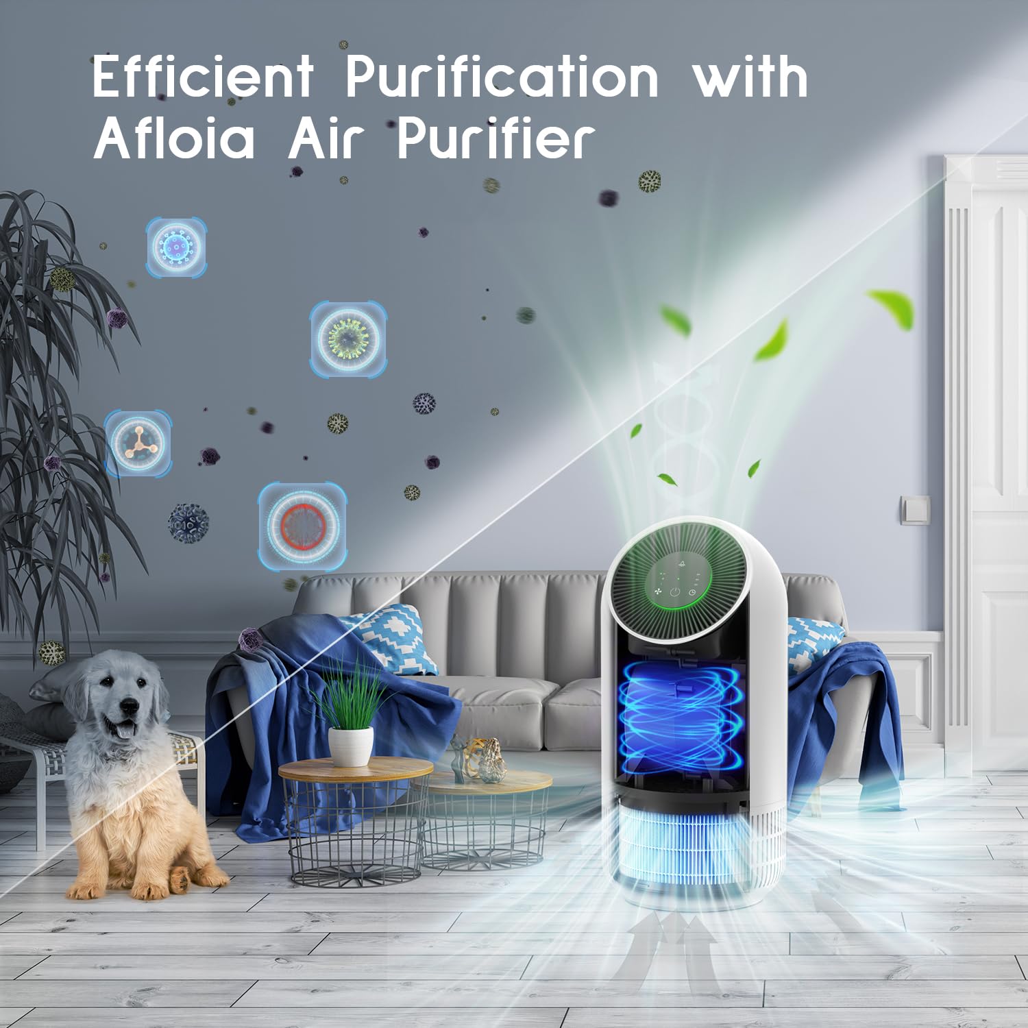 Afloia Air Purifiers for Home Large Room Up to 880 Ft², Efficient Filter Air Cleaner for Allergies, Remove 99.99% Pets Hair Odor Dust Smoke Mold Pollen, Fillo White