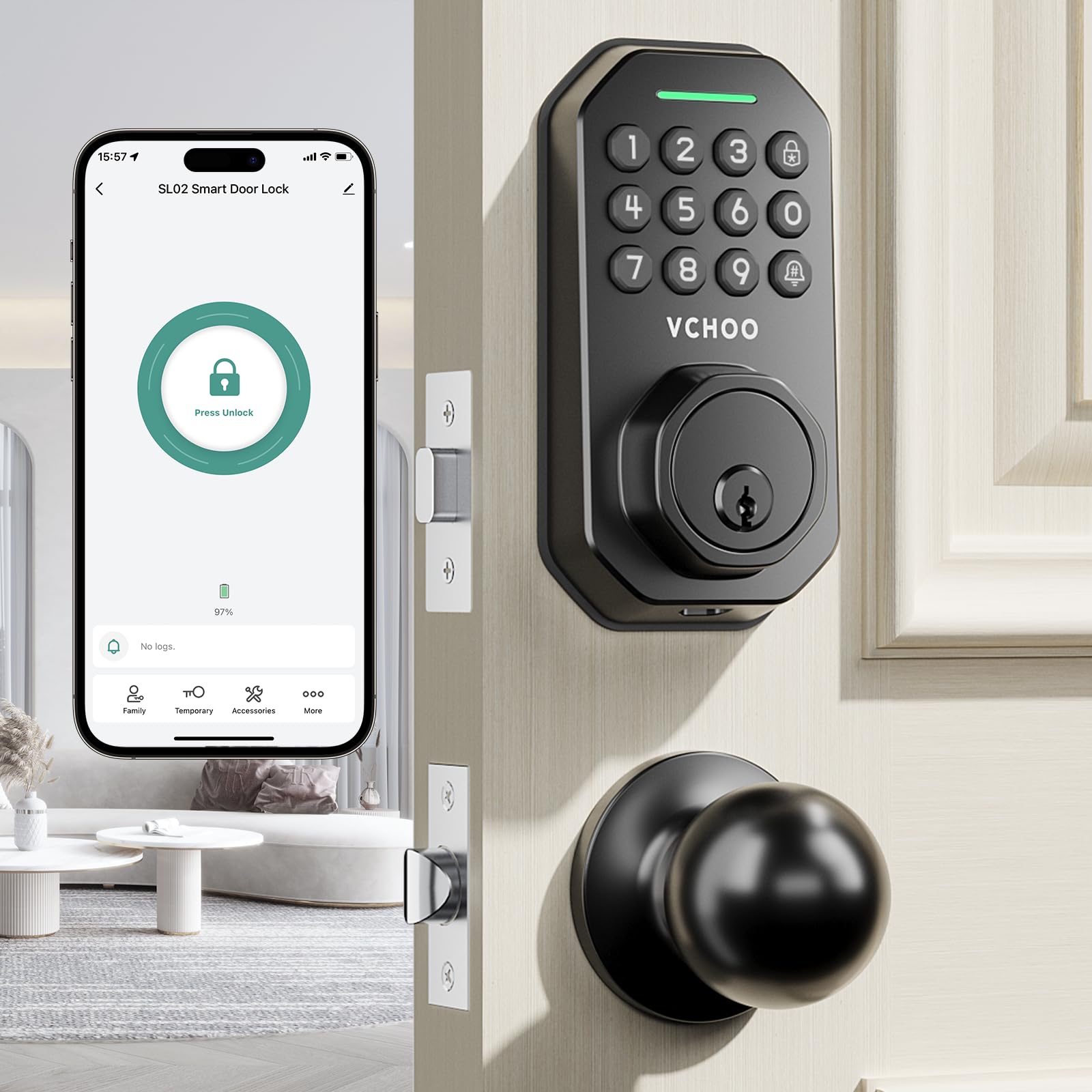 Photo 1 of ****************FOR PARTS ONLY- MISSING PARTS**************
VCHOO Keyless Entry Door Lock with Handle, App Control Door Locks for Front Door, Auto Lock Keypad Door Lock with Handle, Smart Door Lock for Home Hotel Bedroom with 2 Door Knobs