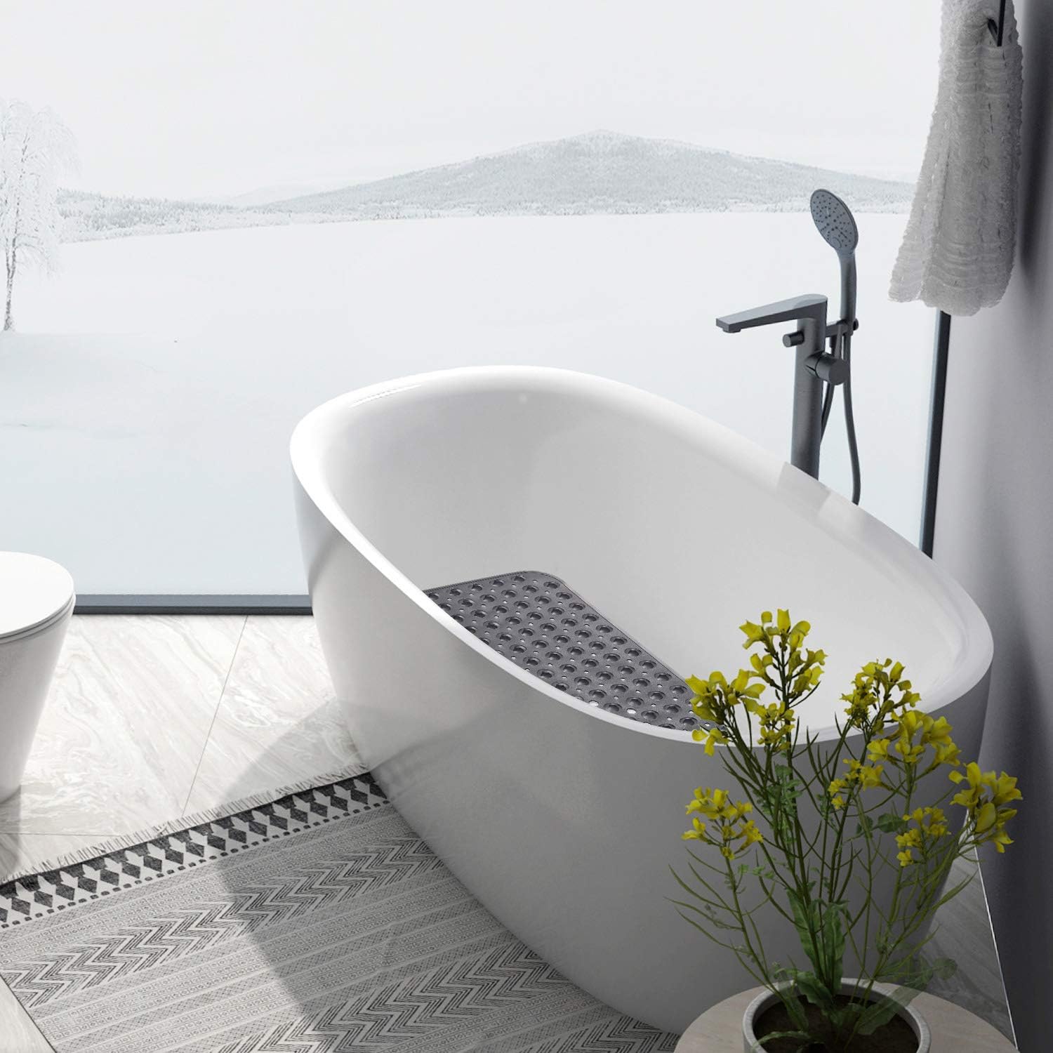 YINENN Bath Tub Shower Mat 40 x 16 Inch Non-Slip and Extra Large, Bathtub Mat with Suction Cups, Machine Washable Bathroom Mats with Drain Holes, Clear Light Black: Health & Personal Care