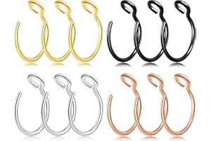 VELCARE 5-18 Pcs Nose Rings Hoops Fake Nose Ring Fake Septum Fake Lip Rings Fake Septum Piercing Fake Nose Piercing Fake Nose Hoop Double Hoop Nose Ring Fake Double Nose Ring Nose Cuffs Faux Nose Rings Clip On Cartilage Hoop Earring Magnetic Nose Ring Magnetic Septum Nose Ring