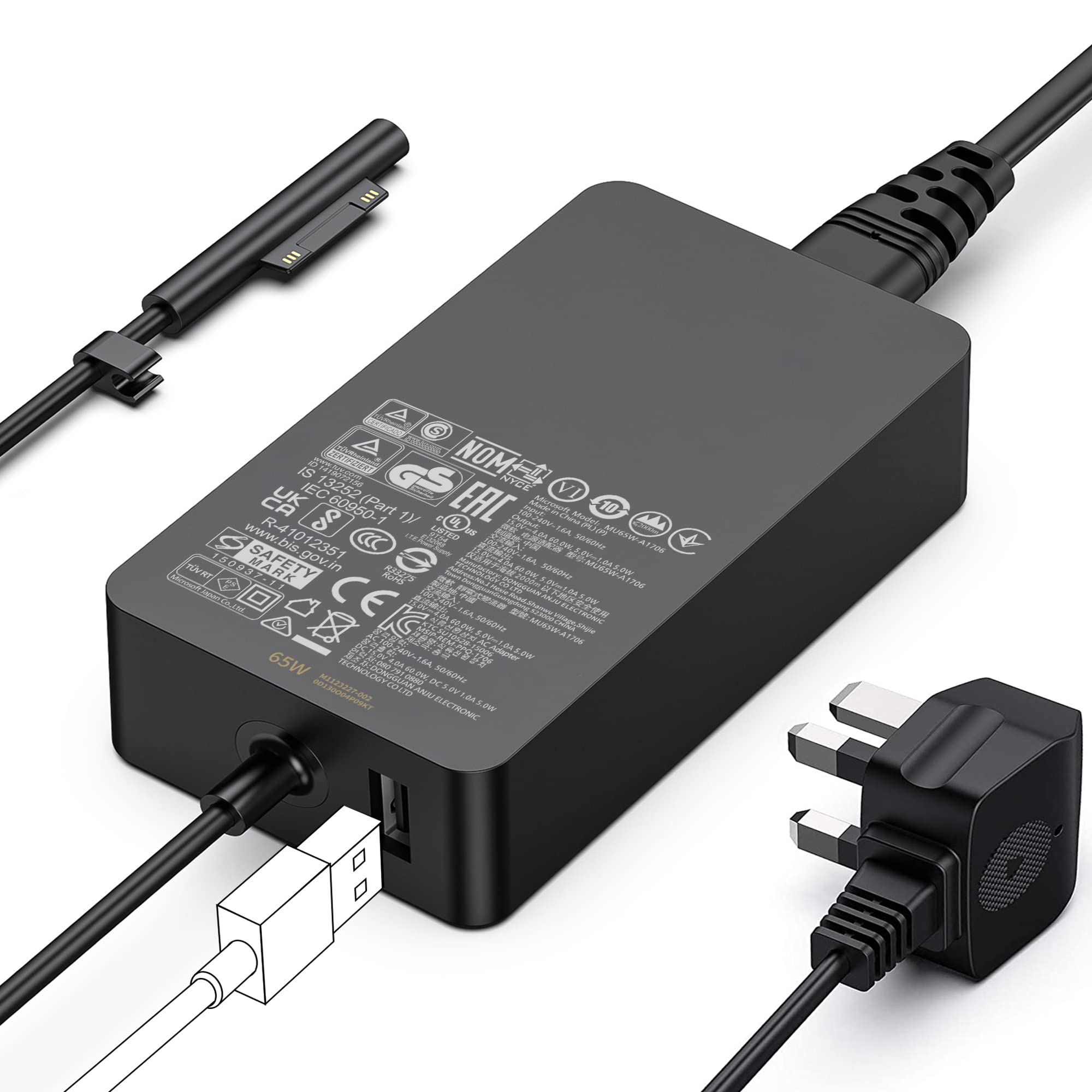 Surface Charger,65W Surface Pro Charger for Surface Pro 3/4/5/6/7/7+/8/9, Surface Laptop 1/2/3/4/5/6, Surface Go 1/2/3/4, Surface LaptopGo 1/2/3, Surface Book 1/2/3, Surface Laptop Studio