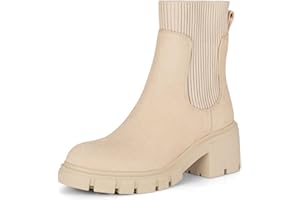Rihero Women's Chelsea Boots Lug Sole Platform Ankle Elastic Chunky Heel Booties