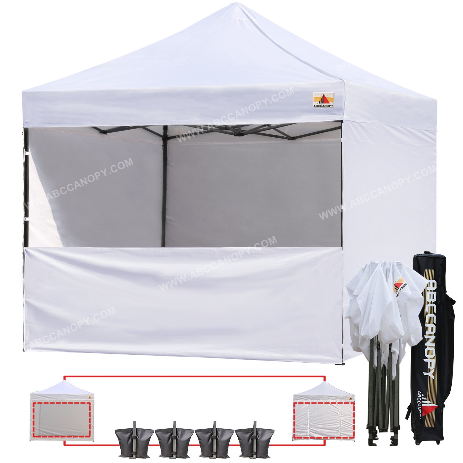 ABCCANOPY 18+ colors Commercial 10x10 Instant Canopy Craft Display Tent with Wheeled Carry Bag & Full Walls, Bonus 4x Weight Bag & 10ft Screen Wall & 10ft Half Wall (White)