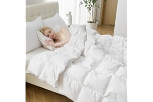 Auemtyn Feather Down Comforter California King Size, White Down Comforter with Fluffy 57oz Down Filled, Ultra-Soft 100% Cotton Cover, Luxury Hotel Style Down Duvet Insert with Ties (White,104"x96")
