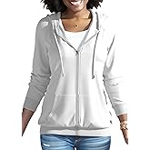 HTD Women Casual Full Zip Up Hoodie Basic Lightweight Long Sleeve Sweatshirt Solid Color Jacket With Pockets