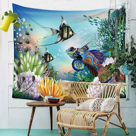 Amazon タペストリー 掛け布団シーツブランケットオーシャン生物魚タペストリークロス ウォールマウントプリントビーチタオルホームウォールデコレーションベッドルーム居間テレビの壁 Color 002 Size 150cm 100cm アートフレーム ポスター オンライン通販