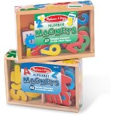 Melissa &amp; Doug Deluxe Wooden Magnetic Letters &amp; Numbers Set | 86 Pieces, 52 Alphabet Magnets, 32 Numbers &amp; Math Symbols, 2 Storage Boxes, Wooden Preschool Learning Toys for Kids, Ages 3+