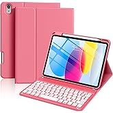 aoub for iPad 11th 10th Generation Case with Keyboard -7 Color Backlit Wireless Detachable Keyboard, Folio Cover with Pencil Holder for iPad (A16) 11 inch 2025/10th Gen 10.9 inch 2022, Pink