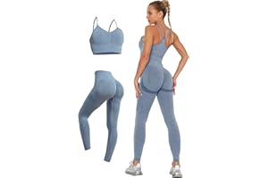 LUBERASU Womens 2 Piece Seamless Workout Sets Butt Lifting Legging with Padded Stretchy Sports Bra Jogging Yoga Gym Outfits