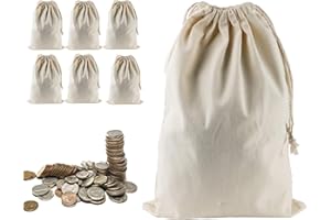 Lanyani 6 Packs Bank Coin Money Cash Bag Sacks, 12" x 17" Canvas Deposit Change Transit Bags with Drawstring, Heavy Duty