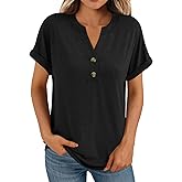 AUTOMET Women's Short Sleeve Shirts Henley Dressy Casual Summer Tops 2026 Spring Fashion Trendy Cute T-Shirts